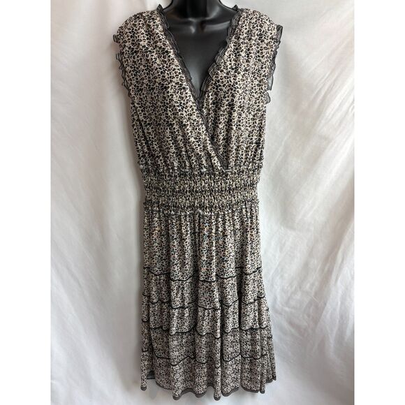 Liz Jordan Midi Dress Size 18 Tiered Animal Print Leopard Cheetah 90s Romantic - Picture 1 of 10